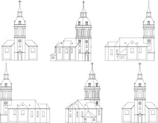 Fototapeta premium Sketch vector illustration of vintage classic old holy church design with high tower