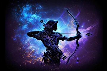 Lord Rama with bow and arrow on abstract space background. Generative AI - obrazy, fototapety, plakaty