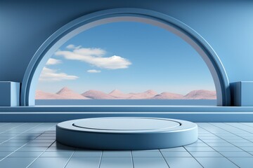 Naklejka premium Blue podium empty space can display product background.