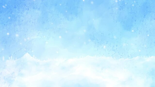 雪が降り続ける静かな銀世界を表現したループアニメーション。雪山や雪の野原の幻想的な動画。