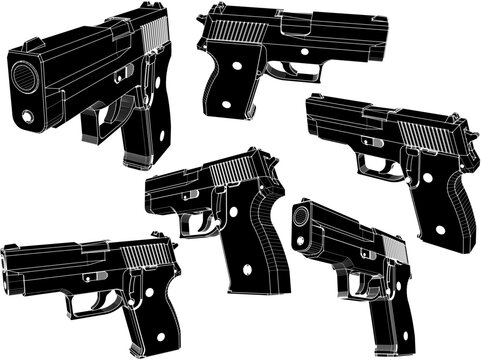 Vector illustration sketch of gun fighting equipment with bullets