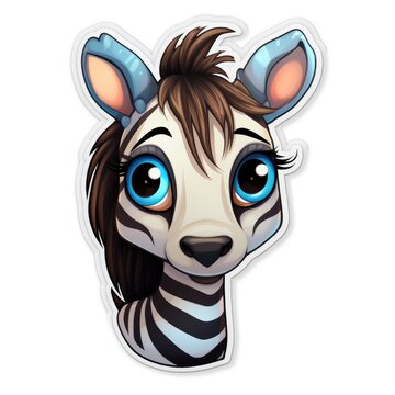 A sticker of a zebra with blue eyes. Digital image.