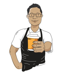 Barista with a cup of coffee vector illustration. Logo template isolated on a white background vector illustration