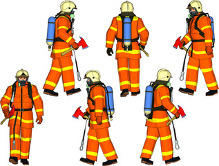 Vector sketch illustration of a firefighter in safety uniform complete with helmet