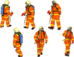 Vector sketch illustration of a firefighter in safety uniform complete with helmet