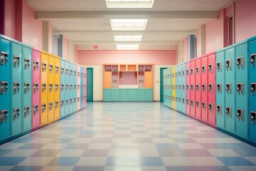 amazing photo of back to school corridor full of lockers and classrooms
