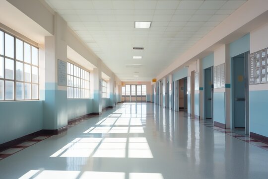 amazing photo of back to school corridor full of lockers and classrooms