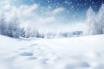 Fototapeta premium winter background of snow and frost with landscape of forest