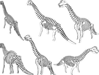 Vector sketch illustration of a blocks toy prehistoric dinosaur fossil skeleton