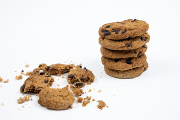 chocolate chip cookies isolated on white background