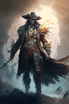 pirate captain, pirate with a very detailed outfit