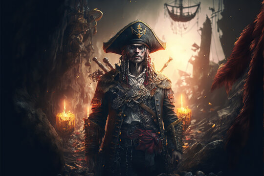 pirate captain, pirate with a very detailed outfit