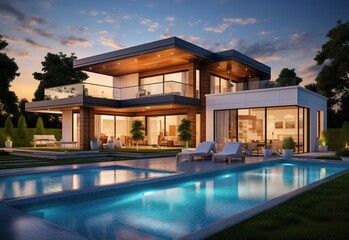 Fototapeta premium Contemporary Chic Embracing Elegance in Unique House Design Zen Zephyr Tranquility and Modernity in House Design