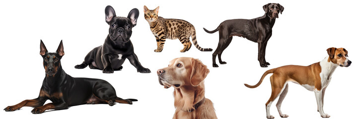 collection of dogs and cats isolated on a white background - obrazy, fototapety, plakaty