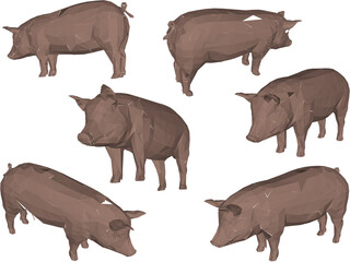 Vector sketch illustration of farm animal fat pig in village