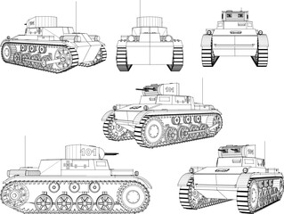 Vector sketch illustration of panter tank war machine design with cannon weapon