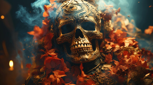 Smoking skull. hallowen edition. Generative AI