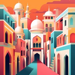 Fototapeta premium Cityscape Chronicles A Vivid Portrait of Old City High Density Houses Spice Symphony A Medley of Flavors on the Table