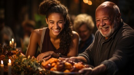 A family together for a special meal, possibly celebrating a  holiday or a reunion. Generative AI. 