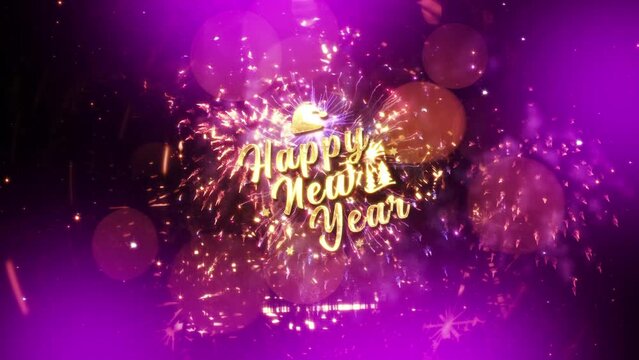 Happy New year golde text effect with snowflakes and boken fireworks beautiful cinematic title Trailer animation background. 