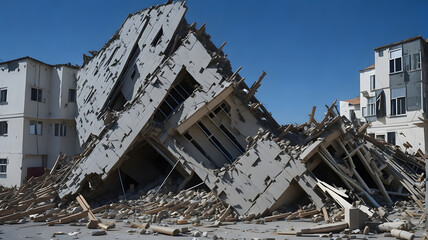 地震、倒壊した建物｜earthquake, collapsed building. Generative AI