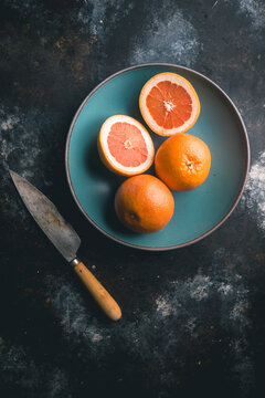 Pink Grapefruit in blue bowl