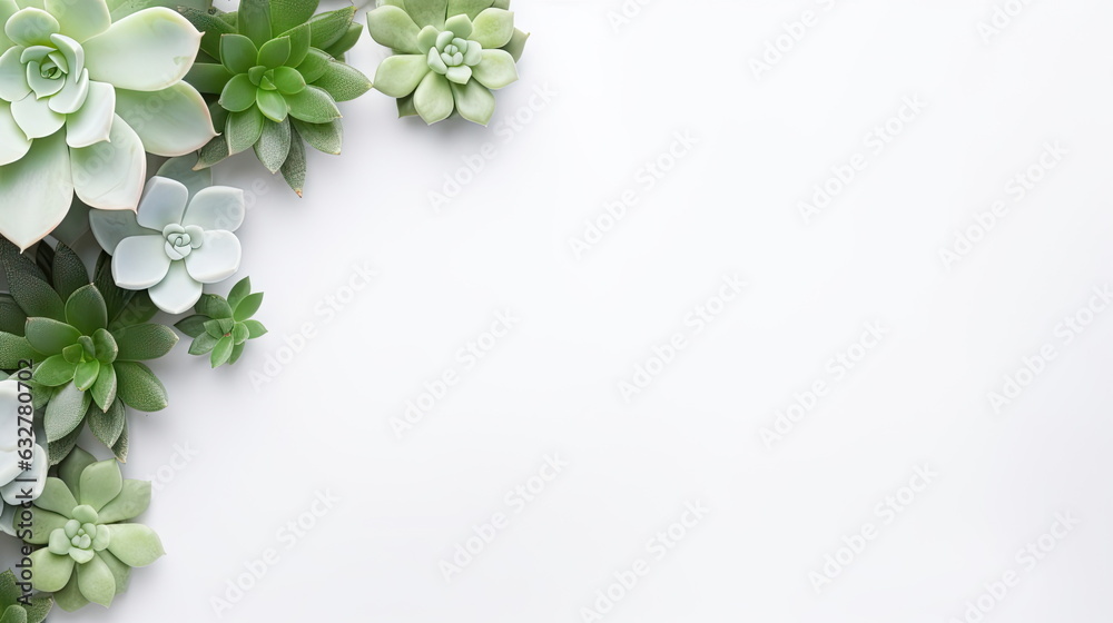 Wall mural header with succulent plants on a white background