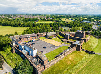 Carlisle Castle from a drone, Carlisle, Cumbria, England - obrazy, fototapety, plakaty