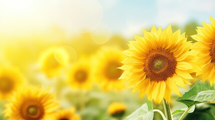 Sunflowers field nature background, Copy space for your text