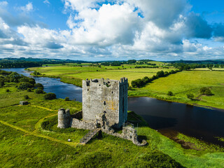 Threave Castle from a drone, Kirkcudbrightshire, Dumfries and Galloway, Scotland, UK