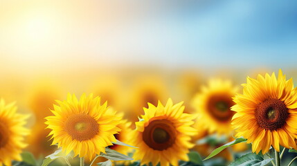 Obraz premium Sunflowers field nature background, Copy space for your text
