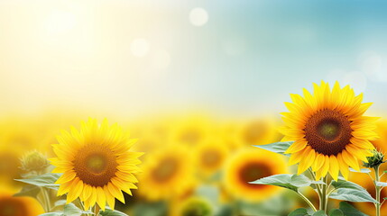 Obraz premium Sunflowers field nature background, Copy space for your text