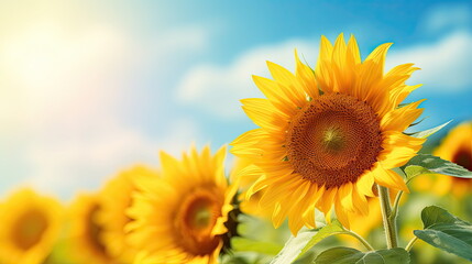 Sunflowers field nature background, Copy space for your text
