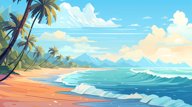 Flat Design Beautiful Beach Scenery