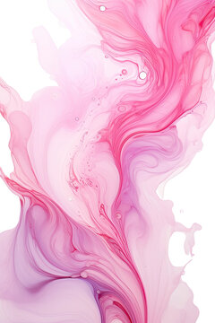 liquid marbled pink paint swirls frozen in an abstract futuristic 3d  isolated on a transparent background, generative ai