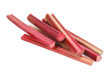 Stalks of fresh ripe rhubarb isolated on white