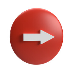 white arrow icon on red background, icon in 3d render