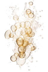 sparkling champagne bubbles splash frozen in an abstract futuristic 3d texture isolated on a transparent background, generative ai