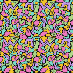 abstract seamless pattern with doodle shapes on vintage color