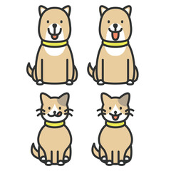 舌を出すいぬとねこのイラストセット