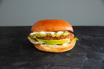 Hamburger in display for the photo shoot in Tokyo, Japan. Nowadays in 2023, people rely on the food...