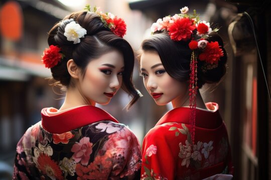 a couple of women wearing flower crowns