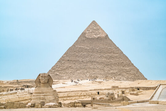View of the Sphinx with the great Pyramid of Giza in the Background, Gize, Egypt