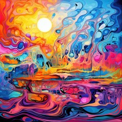 a painting of a sunset