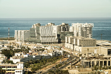 Modern business buildings and residentials by the water in Casablanca city, Morocco