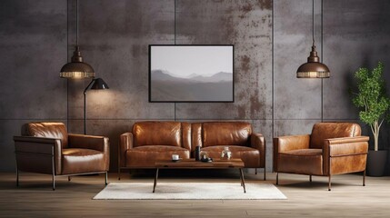 Luxurious leather sofa and modern black luxury interior