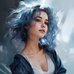 a woman with blue hair