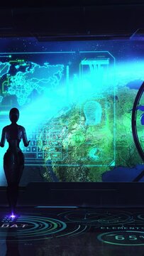 The alien explores humanity from a ship in orbit, 3D render