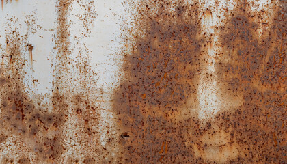 brown grainy rust texture on white metallic background with space for design. panoramic image of a...