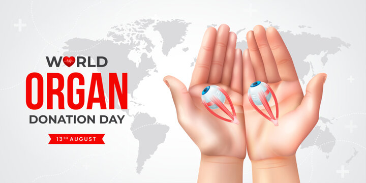 World organ donation day with eyes for transplantation, saving lives, artwork, print, doodle, vector illustration (Vector)